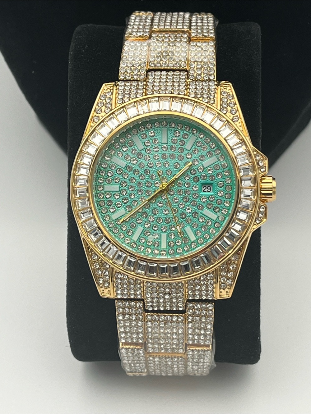 Gold-Tone Men's Crystal Watch with Mint Green Pave Dial